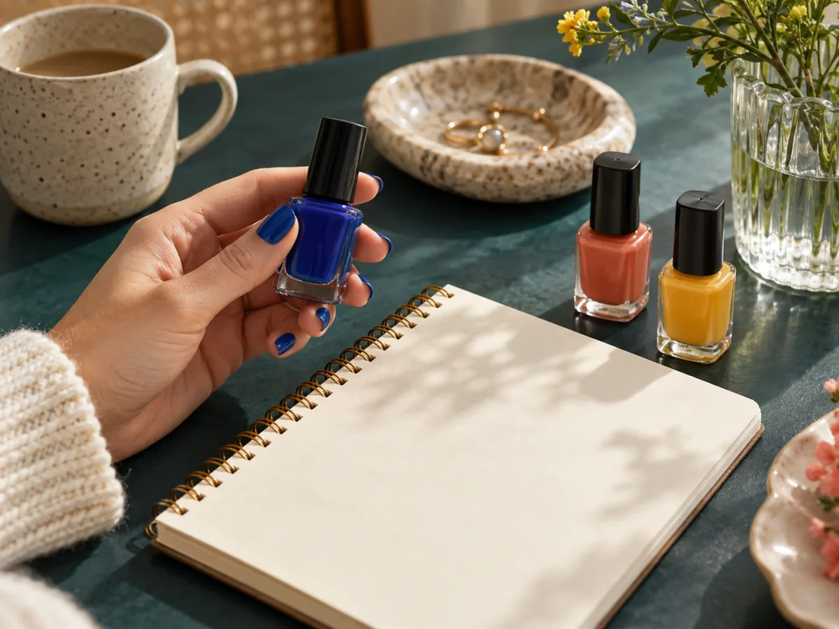 Cobalt polish bottle selected from a small group
